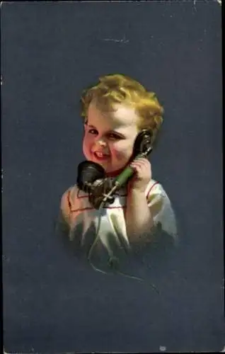 Ak Kind mit Telefonhörer, Portrait