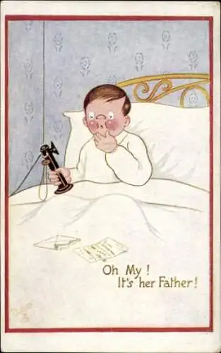 Ak Vater ruft an, Telefon, Junge im Bett