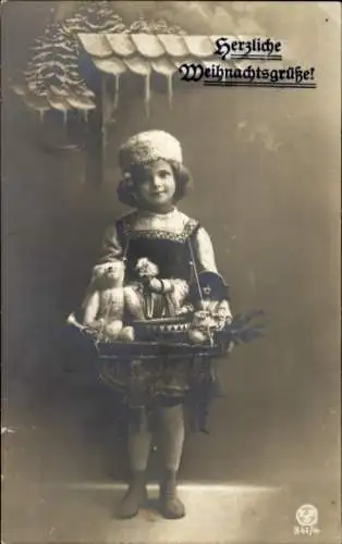Ak Glückwunsch Weihnachten, Mädchen, Teddy, Puppe