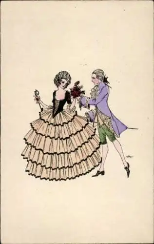 Künstler Ak Liebespaar, Geschenk, Frau in Ballkleid
