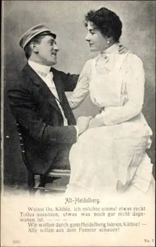 Studentika Ak Alt-Heidelberg, Student, Liebespaar, Käthie