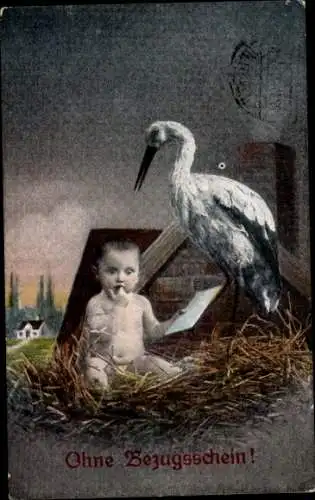 Ak Geburt, Storch, Baby, Ohne Bezugsschein