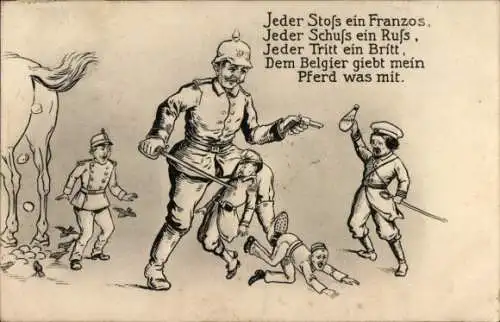 Ak Deutsche und österreichische Soldaten, Jeder Stoß ein Franzos, Jeder Schuss ein Russ