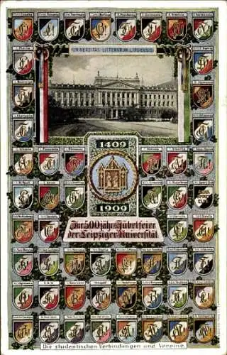 Studentika Ak Leipzig, 500jähriges Jubiläum der Universität 1409-1909, Verbindungswappen
