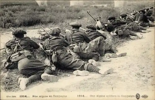 CPA Armee Francaise, Nos Alpins en Campagne