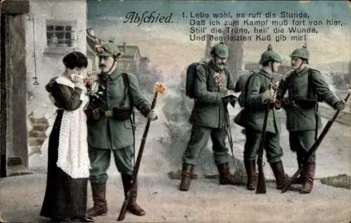 Ak Deutsche Soldaten in Uniformen, Abschied, Weinende Frau