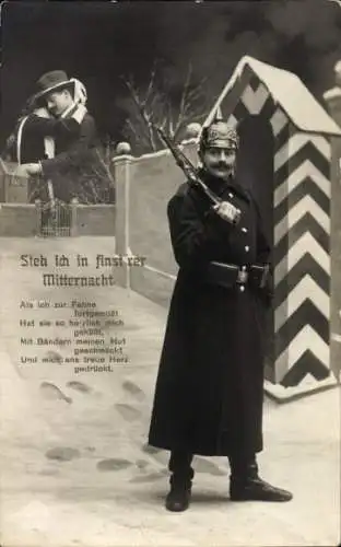 Ak Soldat denkt an seine Ehefrau, Steh ich in finsterer Mitternacht