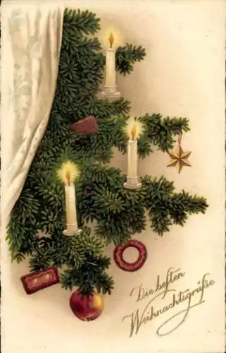Ak Glückwunsch Weihnachten, Tannenbäume, Kerzen