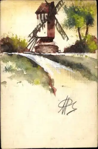 Handgemalt Ak Windmühle