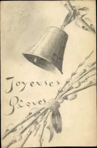 Handgemalt Ak Glückwunsch Ostern, Glocke, Weidenkätzchen
