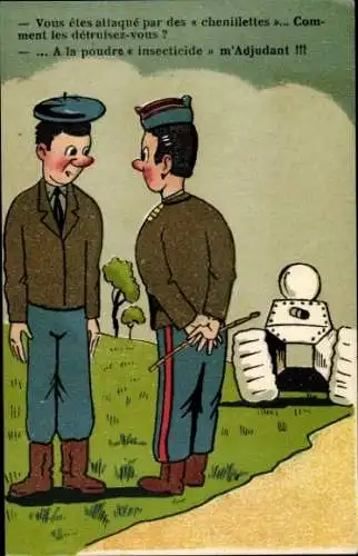 Ak Gespräch zweier Soldaten, Panzer, Soldatenhumor