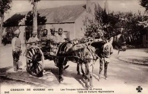 CPA La Guerre 1915, Les Troupes Indiennes en France, Type de Volture régimentaire