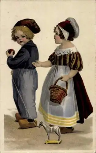 Künstler Ak Kinder in Niederländischen Trachten, Spielzeug