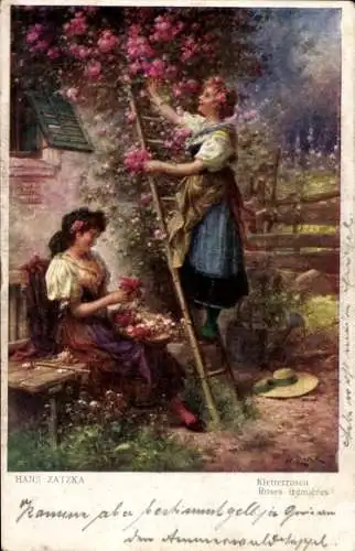Künstler Ak  Zatzka, Hans, Kletterrosen