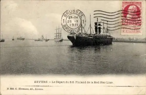 Ak Anvers Antwerpen Flandern, Abfahrt der S. S. Finland der Red Star Line