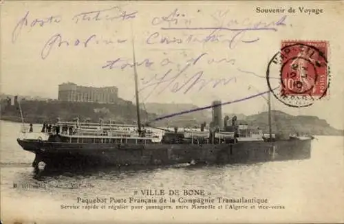 Ak Bone Algerien, Hafenansicht mit Schiff, Personen auf dem Schiff, Gebäuden im Hintergrund