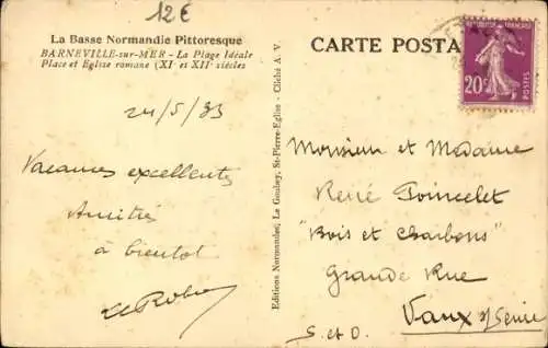 CPA Barneville sur Mer Manche, Place, Eglise