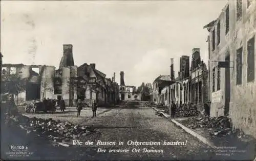 Ak Domnowo Domnau Ostpreußen, Kriegszerstörungen, Hausruinen, I. WK