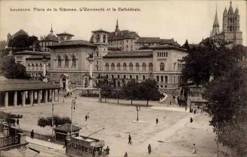 CPA Lausanne Canton de Vaud, Place de la Riponne, Université, Cathédrale