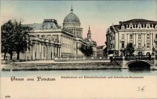 Ak Potsdam, Stadtschloss, Bittschriftenlinde, Schultheiss-Restaurant