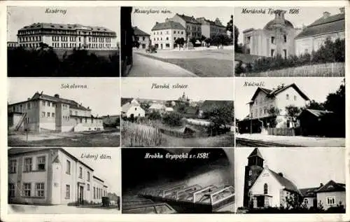 Ak Kralovice Kralowitz Region Pilsen, Kasarny, Masarykovo nam, Sokolovna, Lidovy dum, Plasska silnic