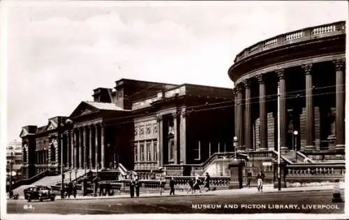 Ak Liverpool Merseyside England, Museum und Picton-Bibliothek, historische Architektur, Schwar...