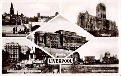 Ak Liverpool Merseyside England, Mersey Tunnel Entrance, Cathedral, St. George's Hall, Liverpo...