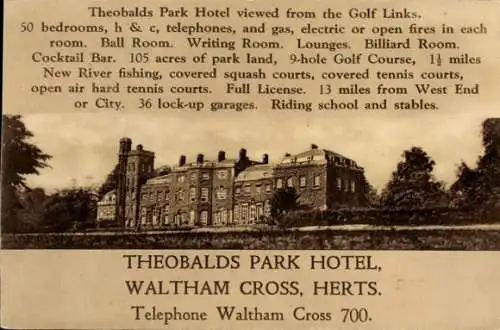 Ak Waltham Cross  Hertfordshire England, Theobalds Park Hotel