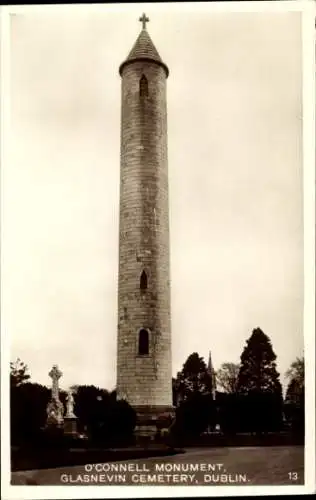 Ak Dublin Irland, O'Connell Monument, Glasnevin Cemetery, hohe Säule, Bäume