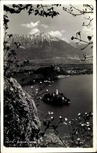 Ak Bled Veldes Slowenien, Schneeberglandschaft, Insel mit Kirche, Gletscher, Wasser