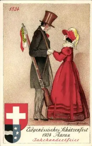 Künstler Ak Aarau Kanton Aargau, Eidgenössisches Schützenfest, Jahrhundertfeier 1924