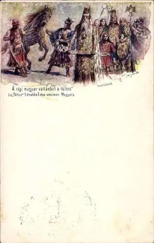 Ganzsachen Künstler Litho Ungarn, Ungarische Tracht, Geistlicher, Fest