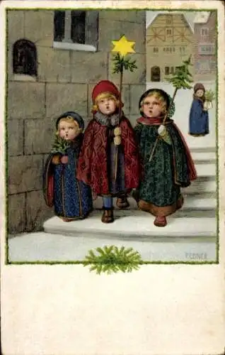 Künstler Ak Ebner, Pauli, Sternsinger, Tannenbaum, Kinder