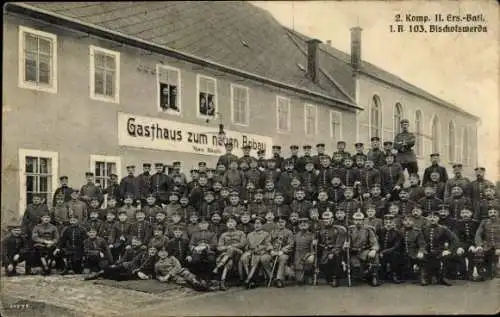 Ak Bischofswerda in Sachsen, Gasthaus, Soldaten, 2. Komp. II. Ers.-Batl., 1. R. 103