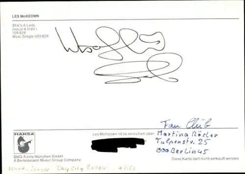 Ak Schauspieler und Sänger Les McKeown, Portrait, Autogramm