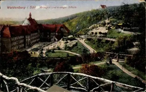 Ak Wałbrzych Waldenburg Schlesien, Anlagen, evangelische Schule