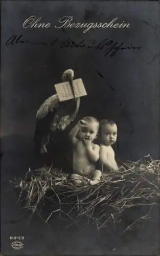 Ak Ohne Bezugsschein, Storch, Babys, Storchennest