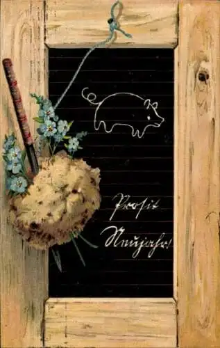 Ak Glückwunsch Neujahr, Schwein, Vergissmeinnicht