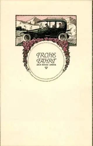Ak Glückwunsch Neujahr, Auto, Blumen