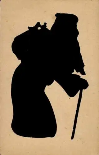 Scherenschnitt Ak Weihnachten, Weihnachtsmann, Sack, Geschenke