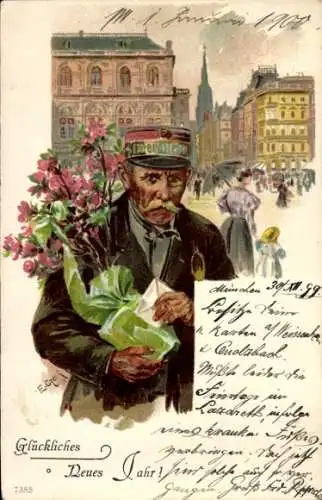 Künstler Ak München, Neujahr, Straßenpartie