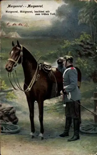 Ak Deutscher Soldat in Uniform, Pferd, Morgenrot