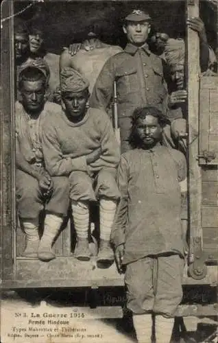 CPA La Guerre 1914, Armée Hindoue, Types Mahrattas et Thibétains