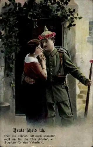 Ak Straßburg Elsass Bas Rhin, Soldat und Frau umarmen sich vor einer Haustür.