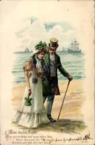 Litho Liebespaar am Strand, Zwei dunkle Augen