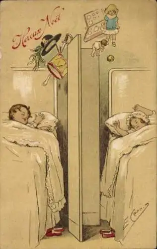 Künstler Ak Glückwunsch Weihnachten, Schlafende Kinder