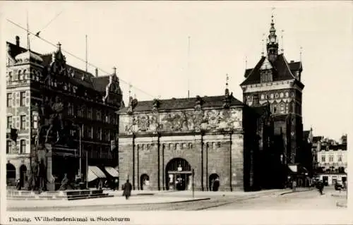 Ak Gdańsk Danzig, Wilhelmdenkmal, Stockturm, historische Architektur