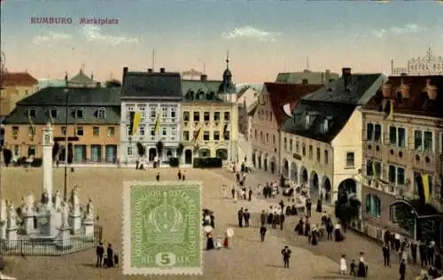 Ak Rumburk Rumburg Region Aussig, Rumburg Marktplatz, historische Architektur, Menschen, Hotel...
