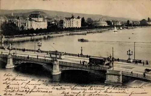 Ak Zürich Stadt Schweiz, Quaibrücke, Utoquai