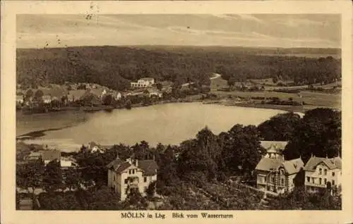 Ak Mölln im Herzogtum Lauenburg, Blick vom Wasserturm, Häuser am Ufer, ruhige Landschaft
